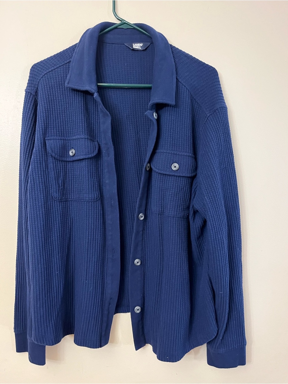Lands' End Women’s Deep Navy Waffle-Knit Shirt Jacket